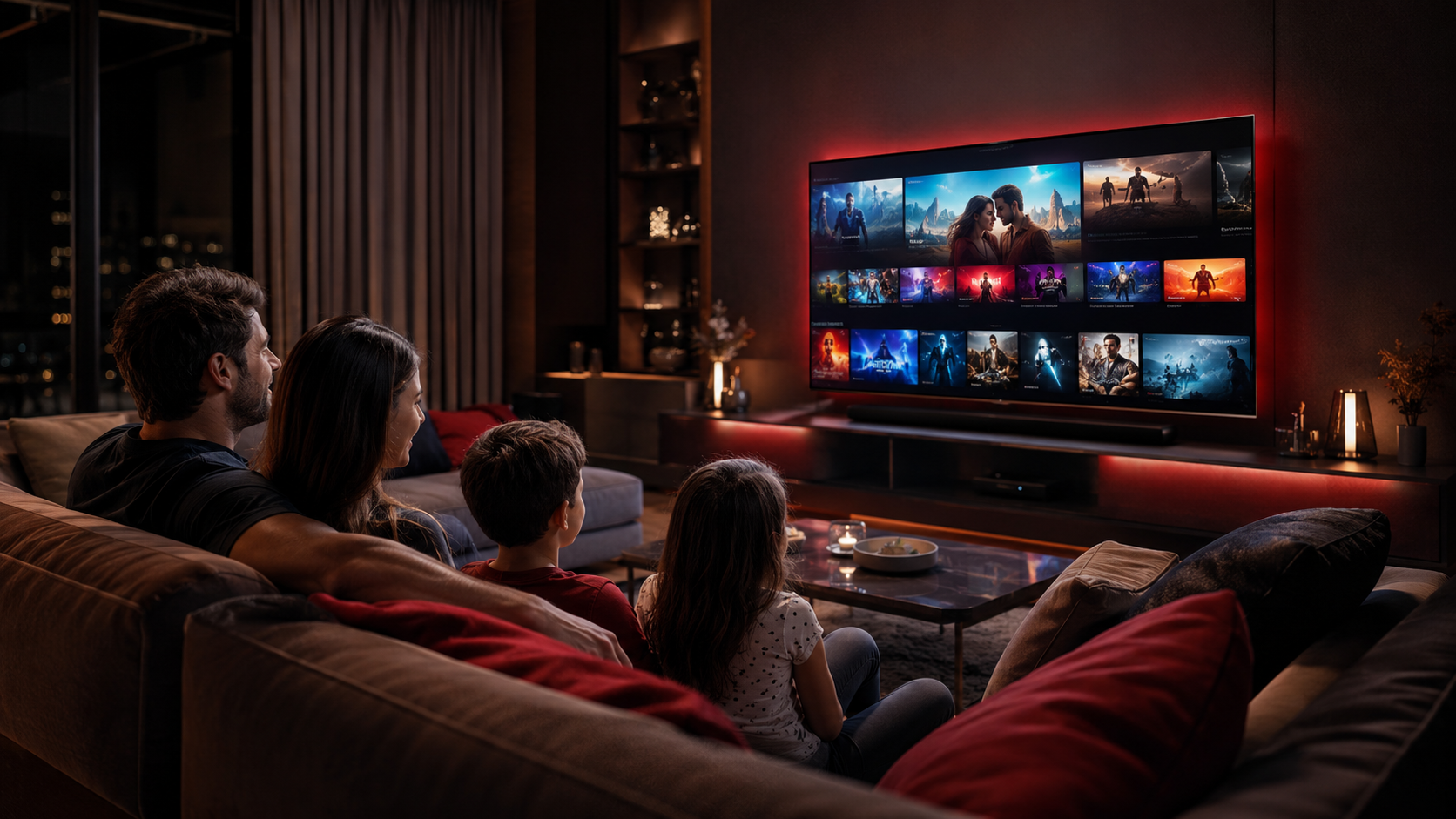 Família assistindo Imperio UniTV na TV da sala